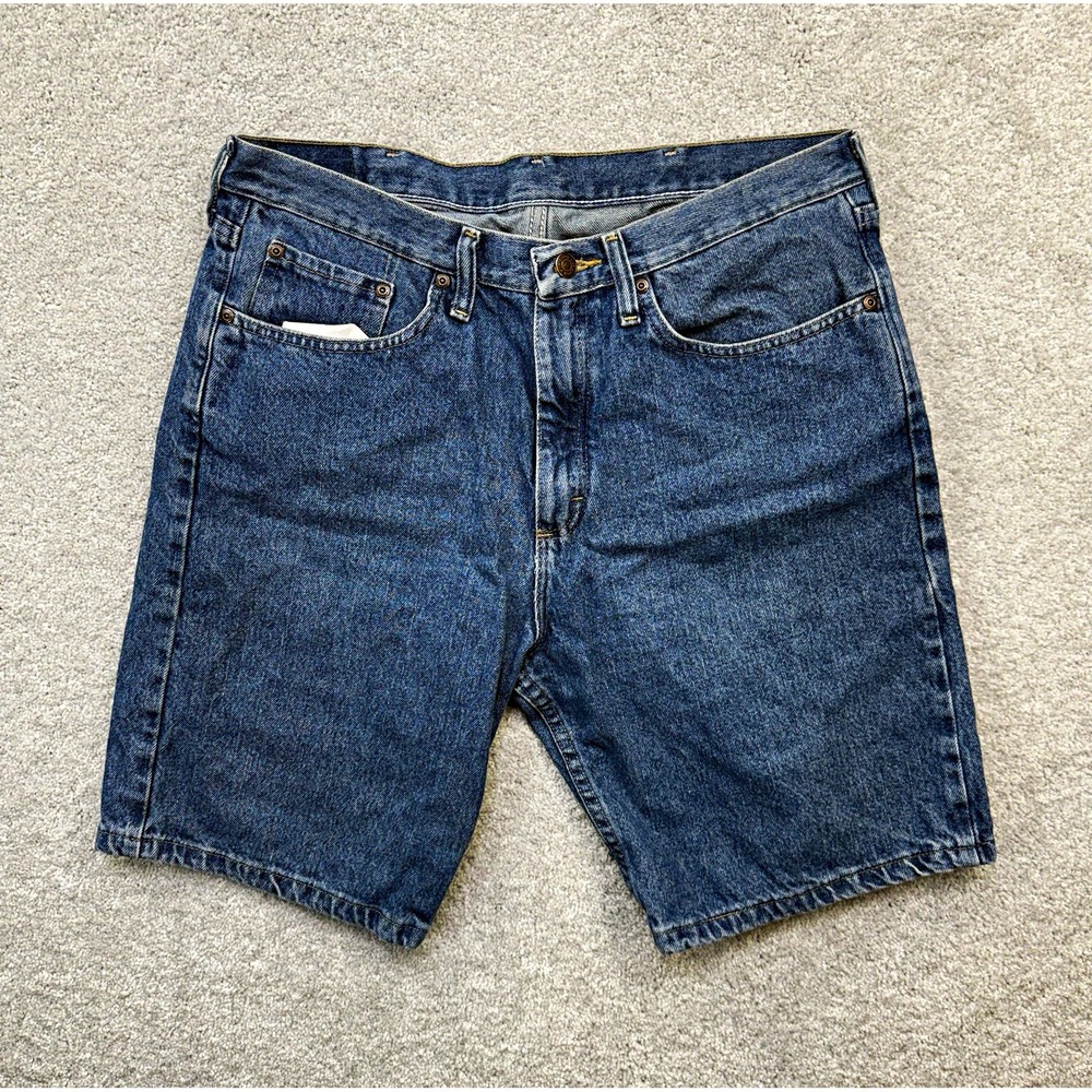 Wrangler Denim Shorts Mens Size 34 Blue Relaxed Fit Cotton Jorts Distressed